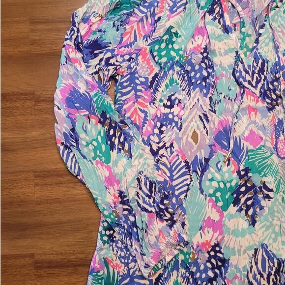 Lilly Pulitzer Willa Top Gold Metallic Quill Out Blouse Small - Picture 6 of 12